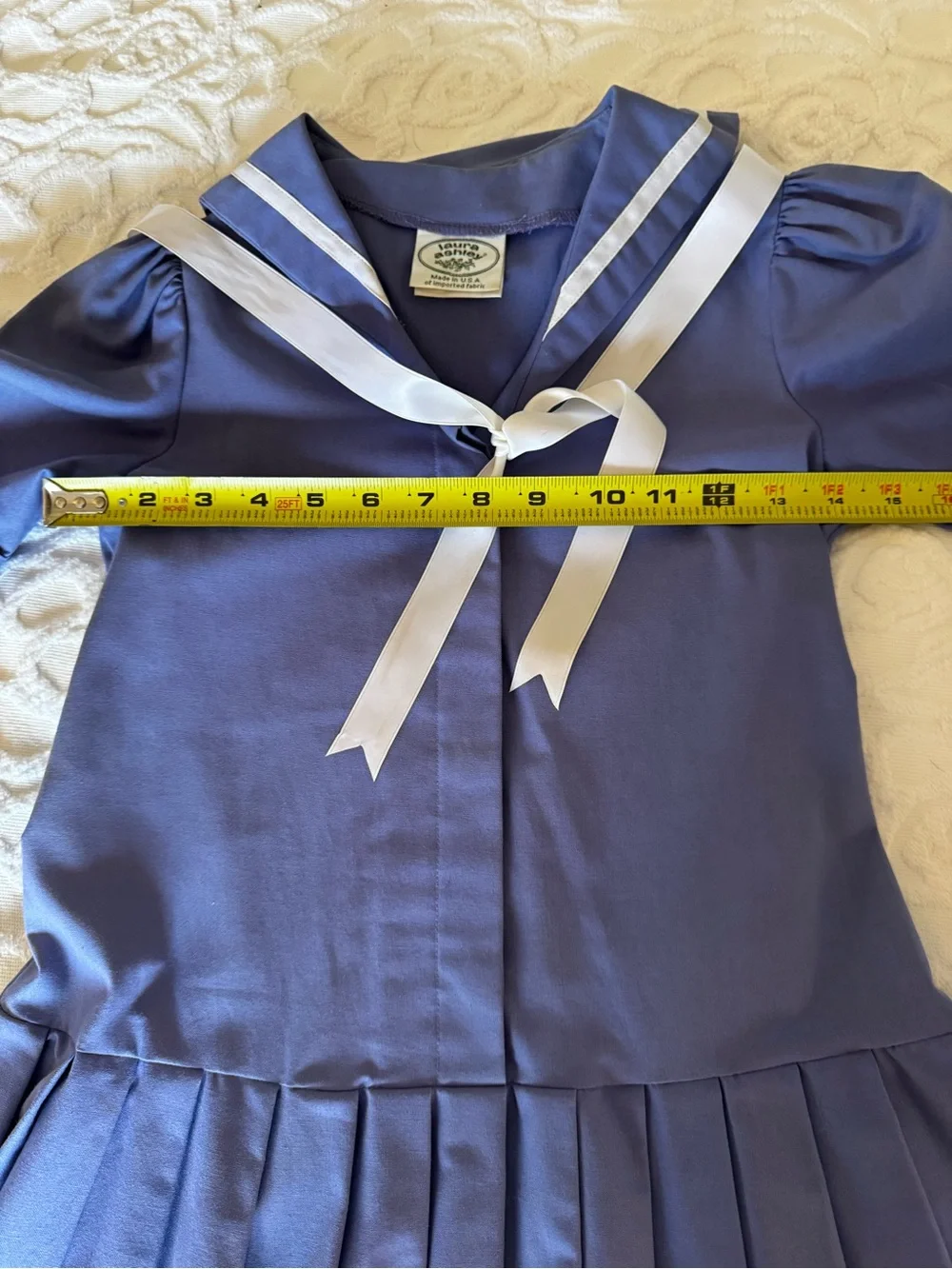 Vintage Laura Ashley Girls 9-10 Blue Cotton Sailor Dress Made USA